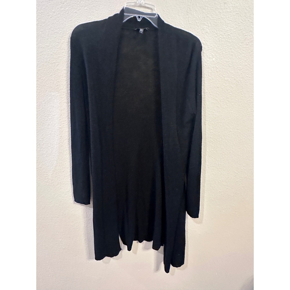 Eileen Fisher Black Tencel Linen Blend Open Front Duster‎ Cardigan Small